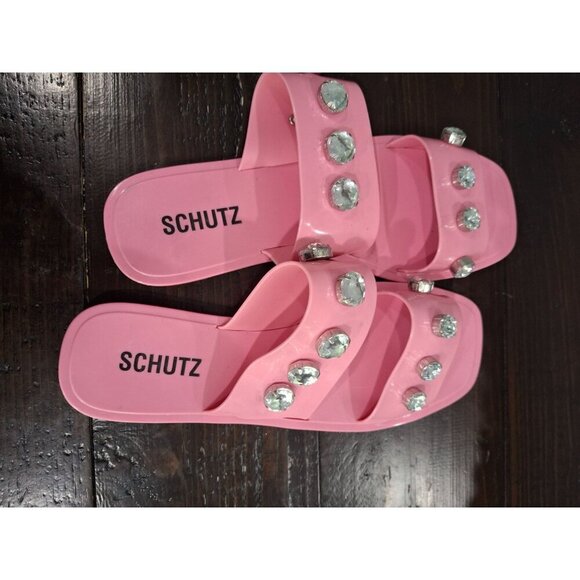 NWOB Schutz Lizzie Pink Jelly Crystal Studded Sandal/Sz. 10 - Picture 8 of 8